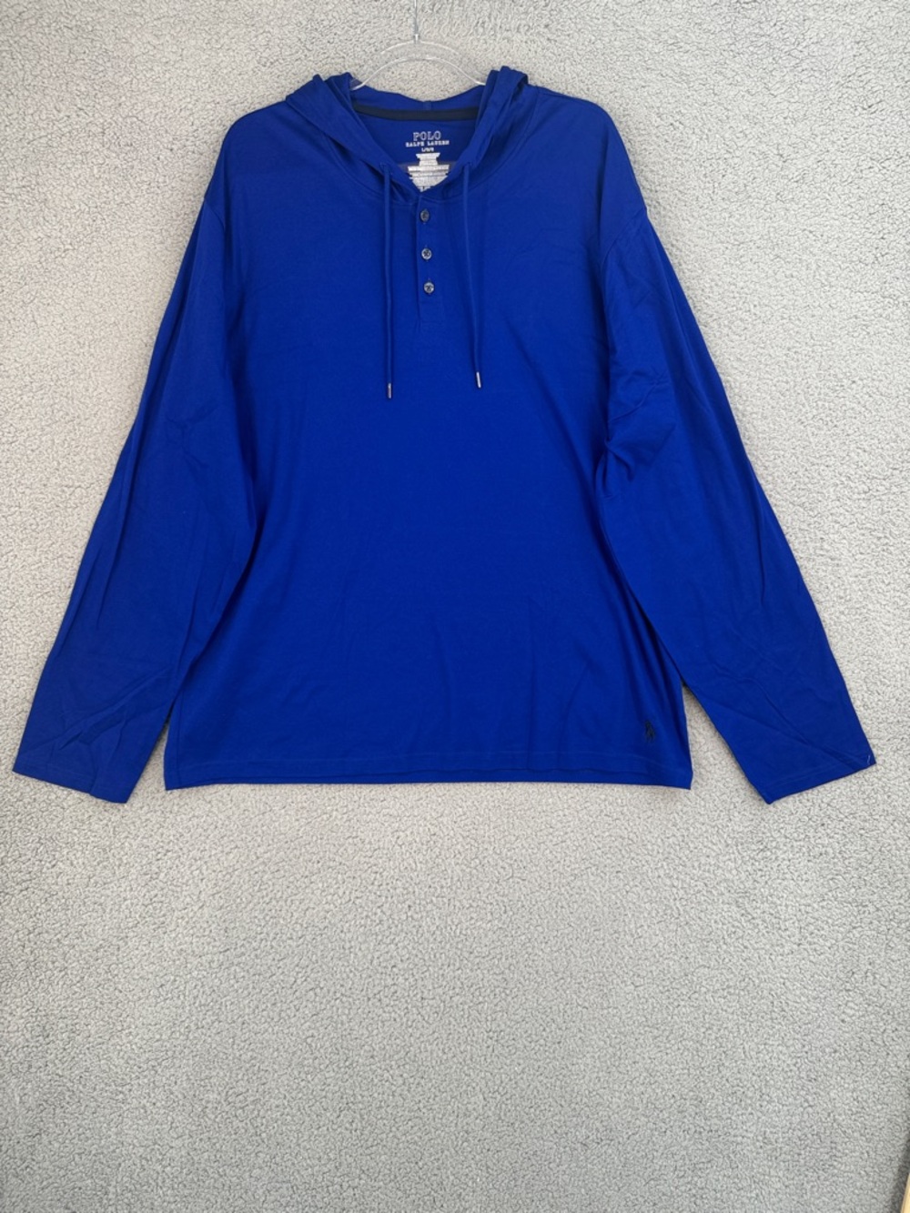 Polo Ralph Lauren Hoodie Mens Large Royal Blue Henley Long Sleeve Shirt Pullover